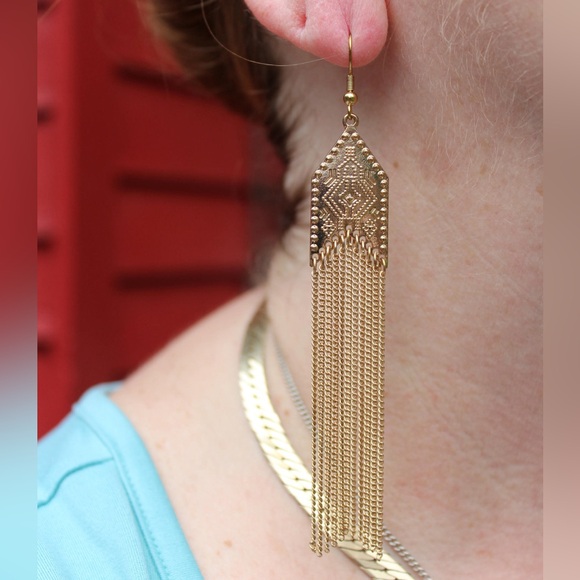 New Gold Tone Chain Earrings Dangle Earrings Long Earrings Statement Jewelry - Picture 3 of 3